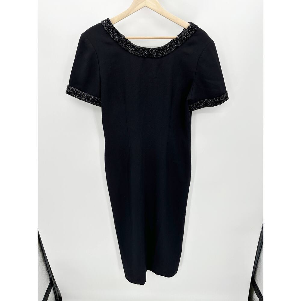Patrick‎ Collection Dress Women 8 VTG Black Beaded Short Sleeve Caged Back